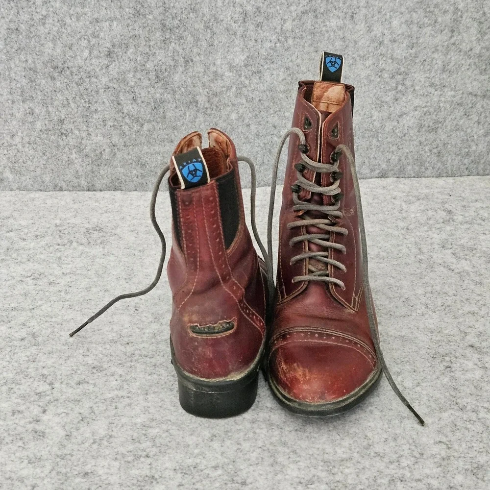 Ariat Heritage Paddock Boots Womens 7B Burgundy Leather Lace Up Cap Toe - Picture 2 of 11